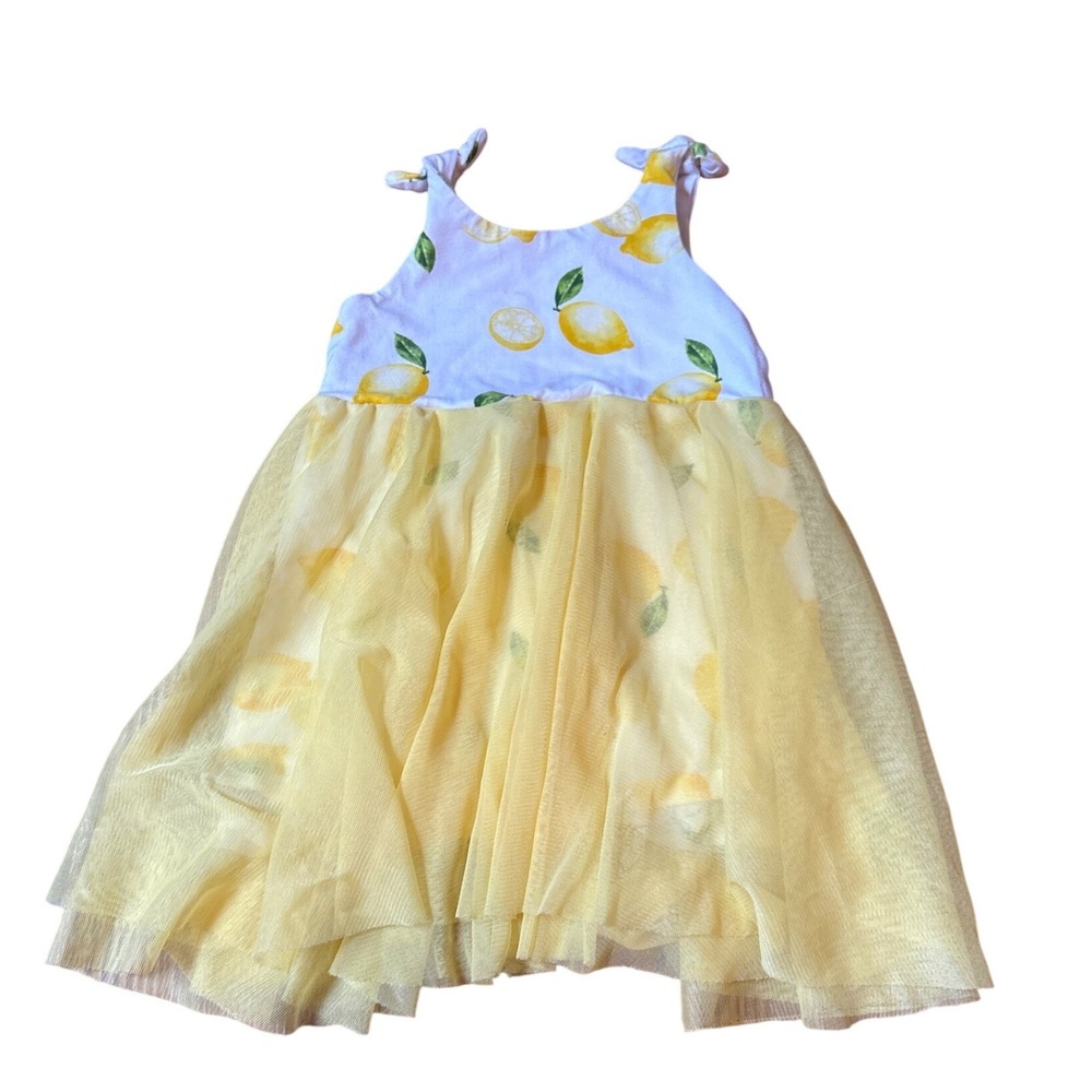 Rene Rofe Baby Tulle Tutu Dress Kids Yellow Lemon Print Tie Shoulder SIZE 18M